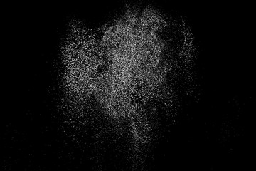 White Grainy Texture Isolated On Black Background. Dust Overlay. Light Coloured Noise Granules. Snow Vector Elements. Digitally Generated Image. Illustration, Eps 10.