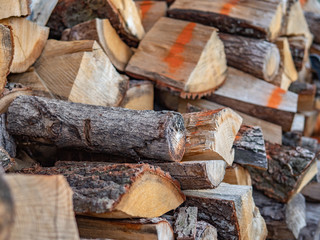 Dry chopped firewood logs ready for winter