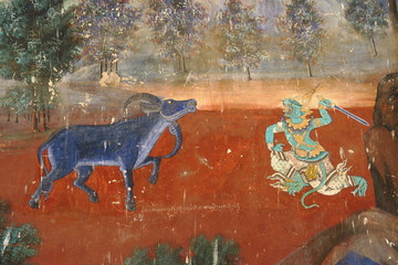 Chasseur et cerf fresque