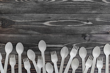Disposable tableware from natural materials, wooden spoon and fork, eco-friendly