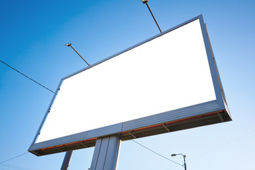 3x6 billboard standing against the sky during the daytime, with a white advertising space mockup