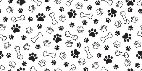 Dog bone paw seamless pattern vector pet footprint french bulldog scarf isolated cartoon repeat wallpaper illustration tile background white