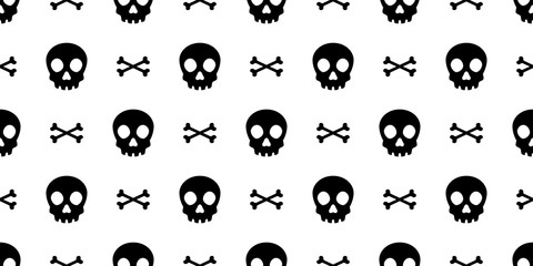 Skull Crossbones seamless pattern Halloween vector pirate bone ghost scarf isolated tile background repeat wallpaper cartoon illustration doodle