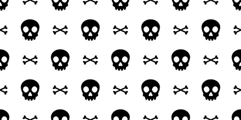 Skull Crossbones seamless pattern Halloween vector pirate bone ghost scarf isolated tile background repeat wallpaper cartoon illustration doodle