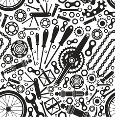 Seamless pattern of bicycle parts. Vector image.