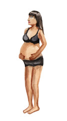 Watercolor illustration, pregnant woman in lingerie, mothers day