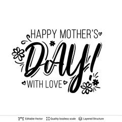 Obraz premium Happy Mother's Day greeting text black on white.