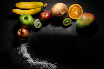 fruit frame on black background