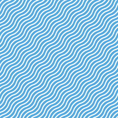 Seamless pattern of diagonal blue wavy lines