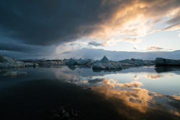 Fototapeta na wymiar Sunset on Glacier Lagoon in Iceland