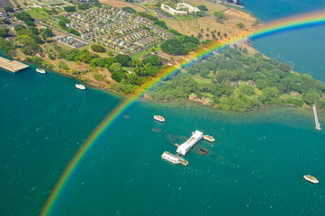 Aerial view Arizona Memorial, Pearl Harbor