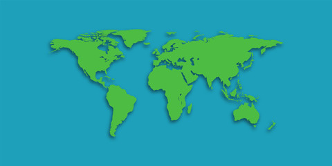 Globe. Green continents of paper on a blue background. Shadow. Earth day. Day of peace.