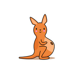 Kawai. Kangaroo with a paunch. Pregnancy. Vector children's drawing.