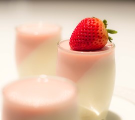 strawberry panna cotta, dessert, fresh fruit.