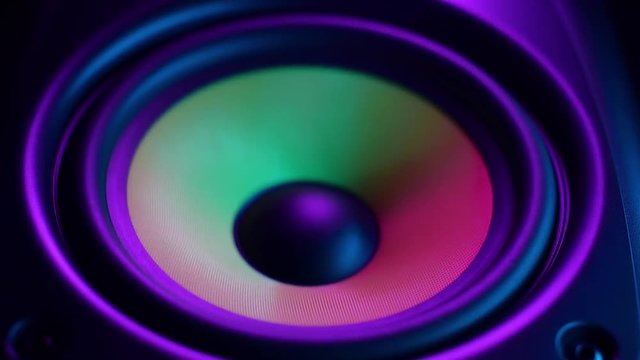 close up of a colorful loud speaker with beautiful dynamic lighting.