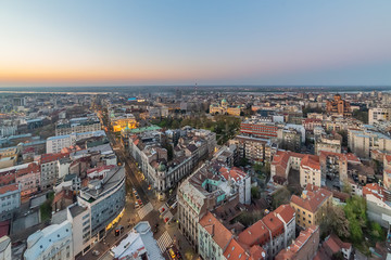 Belgrade, Serbia March 31, 2019: Panorama of Belgrade. The photo shows  the Belgrade municipalitys Palilula and Dorcol, Danube river, National Assembly of the Republic of Serbia and St. Mark's Church.