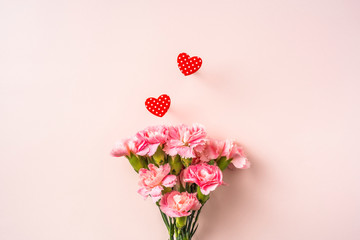 top view of carnation on pink for mother day