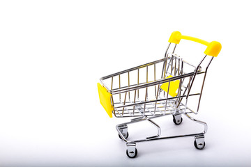 Yellow small cart on white background