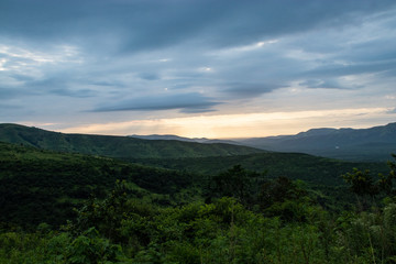 Panoramic view of african jungle mountains