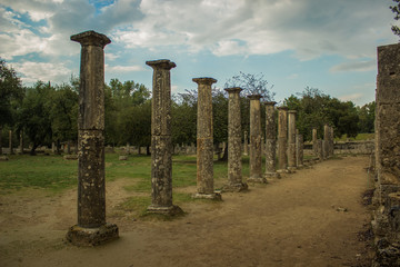 park outdoor ancient Greece architecture columns alley way building landmarks touristic sightseeing...