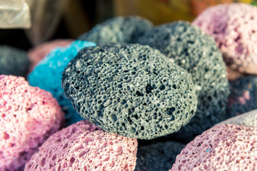 Multi-colored pumice stones for the whole frame. Selective focus