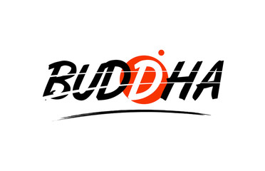 buddha word text logo icon with red circle design
