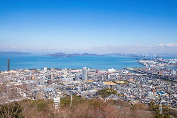 Fototapeta na wymiar Cityscape of utazu town and Seto ohashi bridge ,Shikoku,Japan
