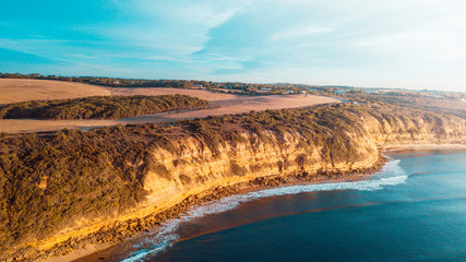 Aerial Perspective of Waves and Coastline of Great Ocean Road Australia