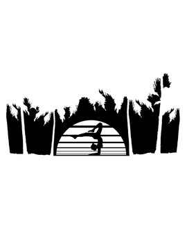 urlaub yoga ferien insel palmen strand meer frau gymnastik sport turnen ballette m&auml;dchen weiblich tunerin silhouette logo clipart verein