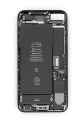 Smartphone in the open state Smartphone components assembly isolated on white background top view 3d illustration