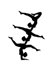 Fototapeta na wymiar turm gymnastik zirkus team 3 turnerinnen crew freunde frau yoga sport turnen ballette mädchen weiblich silhouette logo clipart verein