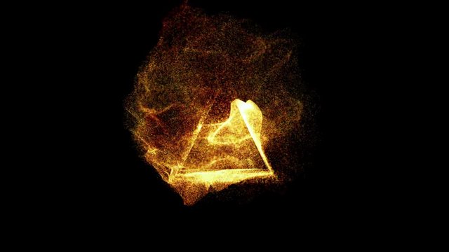 Explosion with particles around pyramid atom science technology, energy pyramid, abstract animated motion graphic