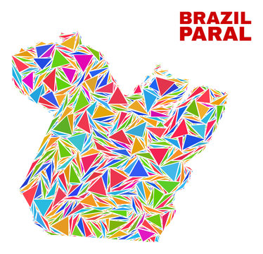 Mosaic Paral State map of triangles in bright colors isolated on a white background. Triangular collage in shape of Paral State map. Abstract design for patriotic decoration.