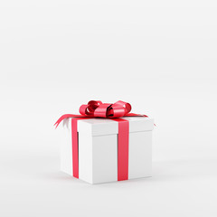 White Gift box with red ribbon on white background.