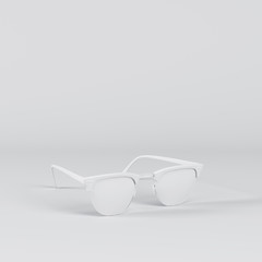 Outstanding white glasses on white background. All white minimal concept.