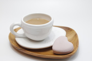 Hot Coffee with Pink heart on White Background