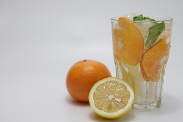 Infused Water, Orange , Lime and Mint Leaves