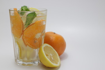 Infused Water, Orange , Lime and Mint Leaves