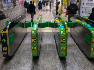 Japanese automatic subway turnstiles 