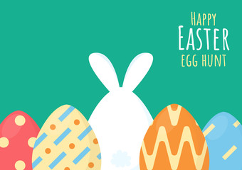 happy easter greeting card with bunny and egg template, vector illustration