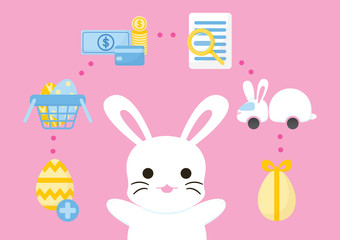 online shopping easter concept, purchase process set, e-commerce payment infographic, vector illustration
