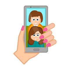 Hand holding a smartphone taking a photo. Vector illustration design