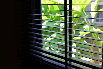 brown blind shade on window, interior design decoration in home office