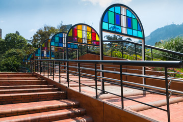 Bogota walkway with arches with stained glass windows Independence park