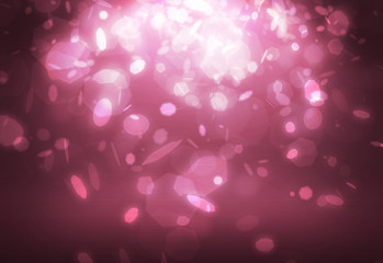 Pink petals light and many glitter falling with sparkle effect on dark background