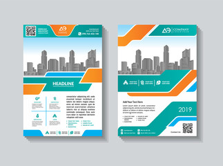 modern cover, brochure, layout for annual report with city background