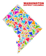 Mosaic Washington District Columbia map of triangles in bright colors isolated on a white background. Triangular collage in shape of Washington District Columbia map.