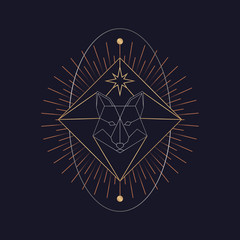 Geometric fox astrological tarot card
