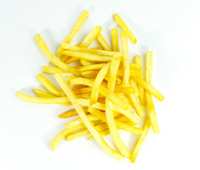 French Fries on white background, Top view with copy space for your text.