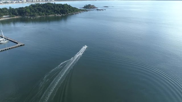 Aerial view of sea of Vitoria. Video recorded in Vitoria, Espirito Santo, 2019.